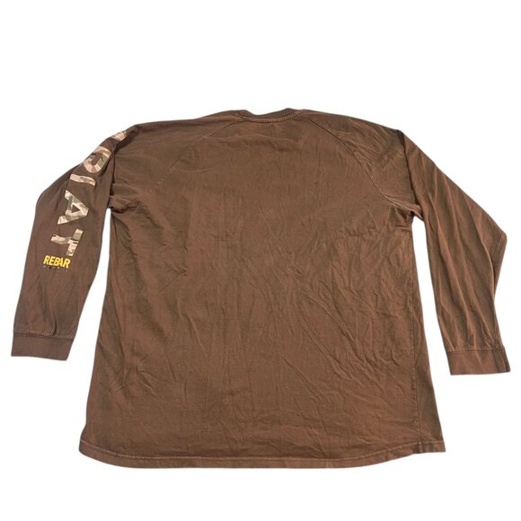 Ariat Rebar Long Sleeve Shirt Men's Size 3XL Brown Front Pocket Camo Spell Out - Picture 5 of 5